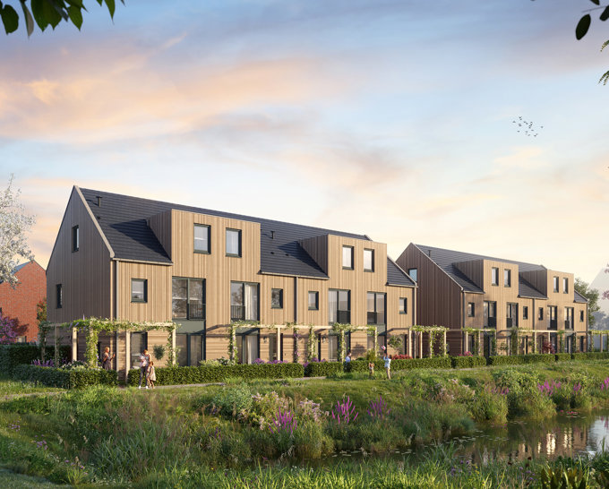 8 woningen met houten gevels